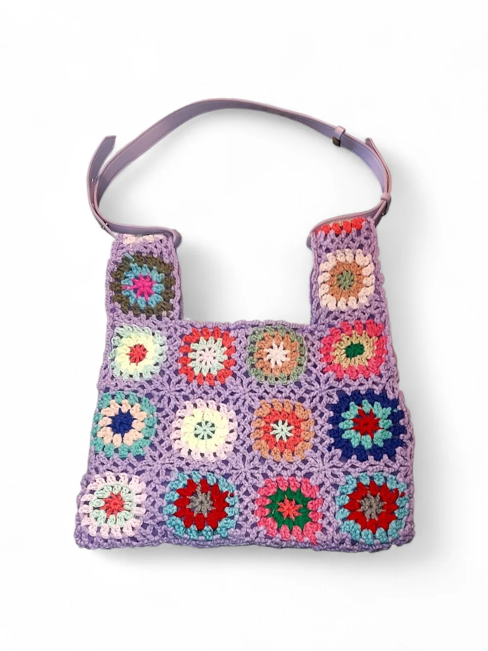 Lavender Crochet Granny Square Shoulder Bag - Picture 1 of 4